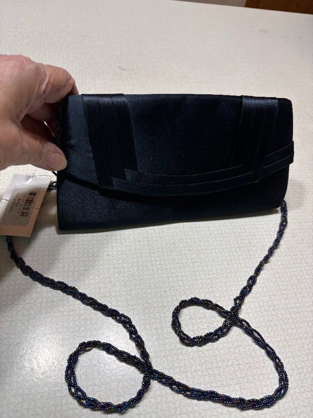NWT Silk Evening Navy Nina Crossbody bag with gorgeous multicolor chain strap